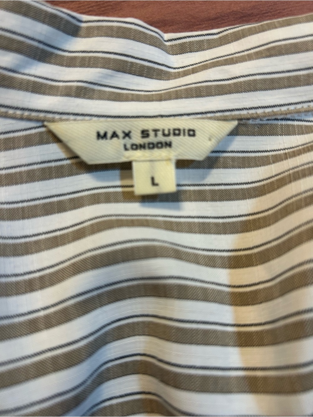 Max Studio Beige and White Striped Short-Sleeve Button-Down Top - Picture 5 of 9